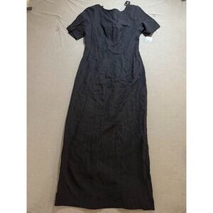 Vintage CDC Dress Women 10 Black Maxi Dress With Short Sleeves Linen Zip Ladies.